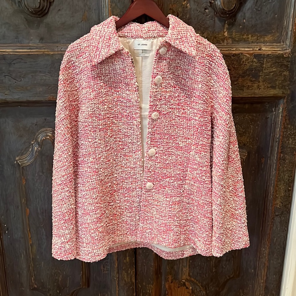 St. John knits jacket size 8, pink and white